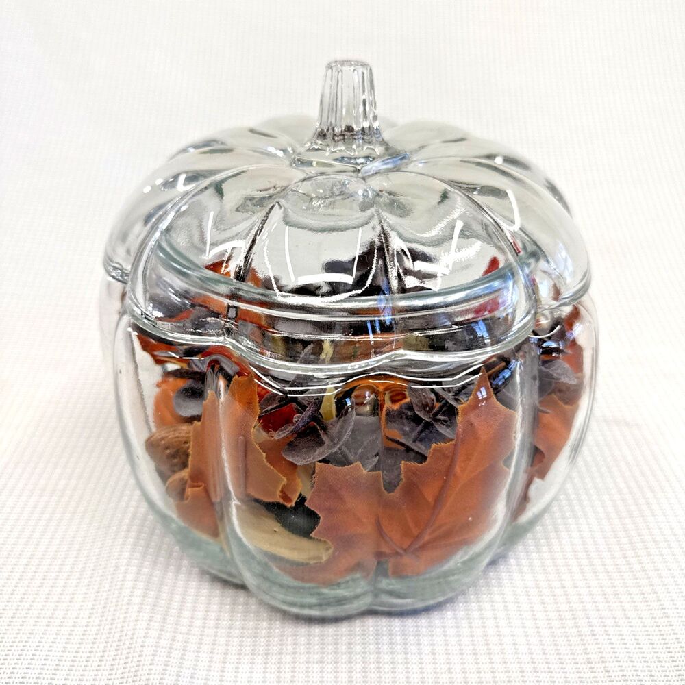 Anchor Hocking Glass Jar w/ Lid Pumpkin-Shaped Candy Cookies Trinkets Autumn USA